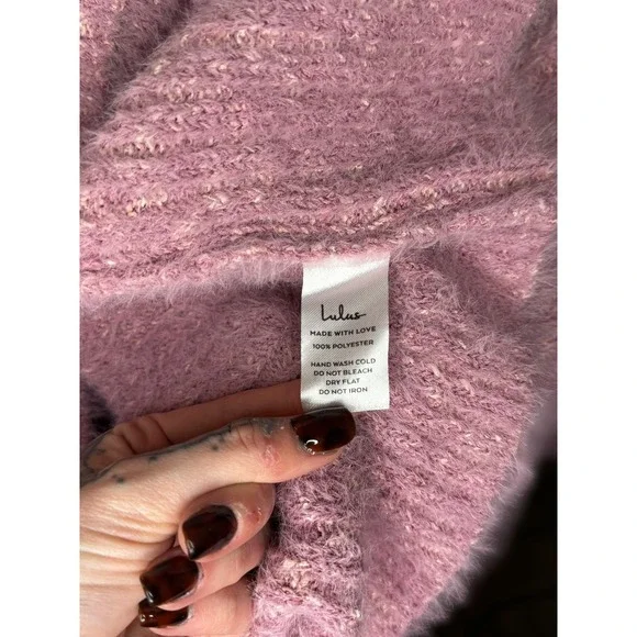 Lulus Pink Preppy Fuzzy Knit Feminine Cowl Neck Cozy Fall Sweater Dress XS - Picture 3 of 7